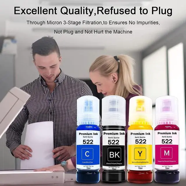 Alt view image 2 of 7 - Printers Jack Compatible Epson T522 Refill Ink Bottle Kit for Epson SuperTank ET-2800 ET-4700 ET-4800 ET-2710 ET-2720, ET-2803 Printer, 4 Packs