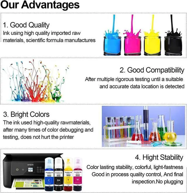 Alt view image 4 of 7 - Printers Jack Compatible Epson T522 Refill Ink Bottle Kit for Epson SuperTank ET-2800 ET-4700 ET-4800 ET-2710 ET-2720, ET-2803 Printer, 4 Packs