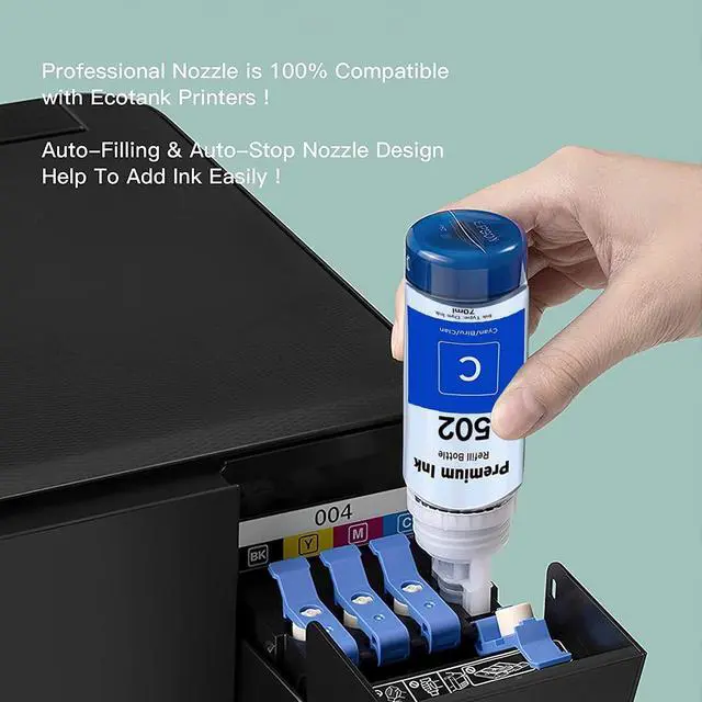 Alt view image 4 of 7 - Printers Jack Compatible 502 T502 Refill Ink Bottles Replacement for EcoTank ET-2750 ET-3750 ET-4750 ET-2760 ET-3760 ET-4760 ET-2700 ET-3700 ET-3710 ET-15000 ST-2000 ST-3000 ST-4000 Printer