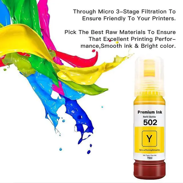 Alt view image 3 of 7 - Printers Jack Compatible 502 T502 Refill Ink Bottles Replacement for EcoTank ET-2750 ET-3750 ET-4750 ET-2760 ET-3760 ET-4760 ET-2700 ET-3700 ET-3710 ET-15000 ST-2000 ST-3000 ST-4000 Printer