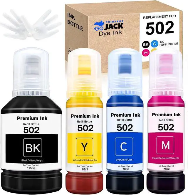 Main image of Printers Jack Compatible 502 T502 Refill Ink Bottles Replacement for EcoTank ET-2750 ET-3750 ET-4750 ET-2760 ET-3760 ET-4760 ET-2700 ET-3700 ET-3710 ET-15000 ST-2000 ST-3000 ST-4000 Printer