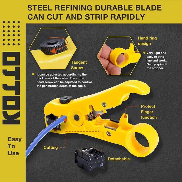 Alt view image 4 of 7 - KOTTO Coax Cable Crimper Kit, Compression Tool Coax Adjustable RG6 RG59 RG11 75-5 75-7 Coaxial Cable Stripper with 20 PCS F Compression Connectors