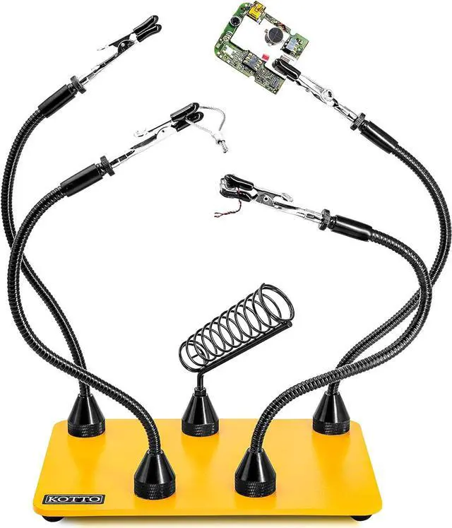 Main image of KOTTO Third Hand Soldering Tool PCB Holder Four Magnetic Based With Iron Holder, Flexible Metal Arms Helping Hands Crafts Jewelry Hobby Workshop Helping Station Non-Slip Steel Weighted Base