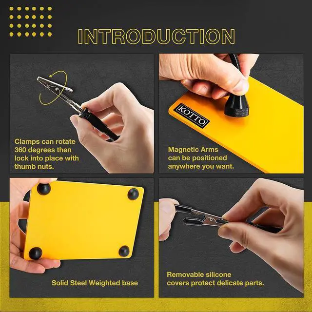 Alt view image 5 of 7 - KOTTO Third Hand Soldering Tool PCB Holder Four Magnetic Based With Iron Holder, Flexible Metal Arms Helping Hands Crafts Jewelry Hobby Workshop Helping Station Non-Slip Steel Weighted Base