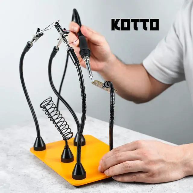 Alt view image 7 of 7 - KOTTO Third Hand Soldering Tool PCB Holder Four Magnetic Based With Iron Holder, Flexible Metal Arms Helping Hands Crafts Jewelry Hobby Workshop Helping Station Non-Slip Steel Weighted Base