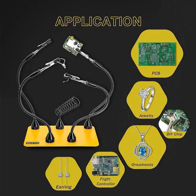 Alt view image 6 of 7 - KOTTO Third Hand Soldering Tool PCB Holder Four Magnetic Based With Iron Holder, Flexible Metal Arms Helping Hands Crafts Jewelry Hobby Workshop Helping Station Non-Slip Steel Weighted Base
