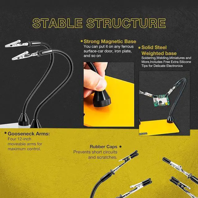 Alt view image 2 of 7 - KOTTO Third Hand Soldering Tool PCB Holder Four Magnetic Based With Iron Holder, Flexible Metal Arms Helping Hands Crafts Jewelry Hobby Workshop Helping Station Non-Slip Steel Weighted Base