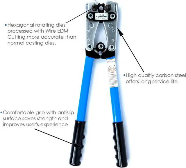 Alt view image 3 of 6 - KOTTO Battery Cable Lug Crimper Tool 6-50mm², Wire Crimping Tool, Pliers for Crimping Wire Cable with Cable Cutter for 10,8,6,4,2 and 1/0 AWG Wire Cable Cutting and Crimper with Storage Bag