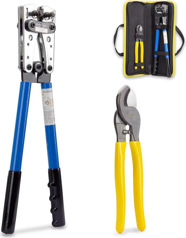 Main image of KOTTO Battery Cable Lug Crimper Tool 6-50mm², Wire Crimping Tool, Pliers for Crimping Wire Cable with Cable Cutter for 10,8,6,4,2 and 1/0 AWG Wire Cable Cutting and Crimper with Storage Bag