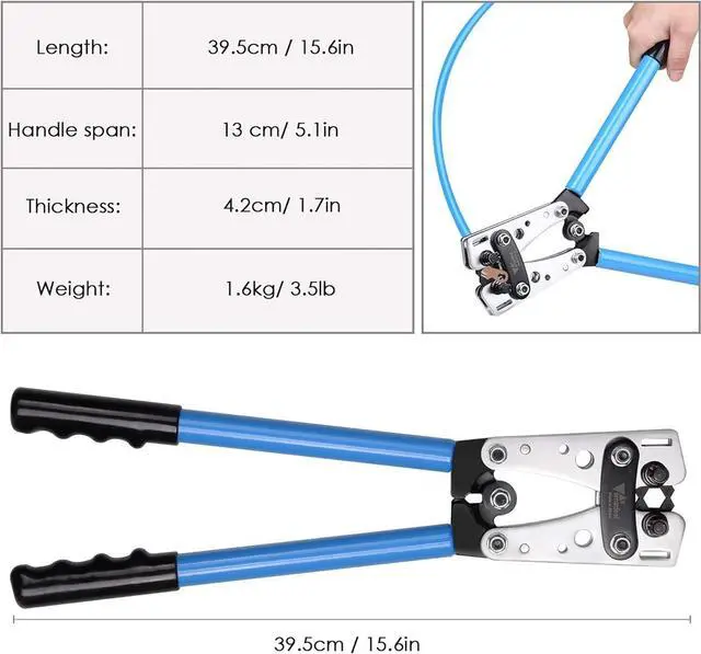 Alt view image 6 of 6 - KOTTO Battery Cable Lug Crimper Tool 6-50mm², Wire Crimping Tool, Pliers for Crimping Wire Cable with Cable Cutter for 10,8,6,4,2 and 1/0 AWG Wire Cable Cutting and Crimper with Storage Bag