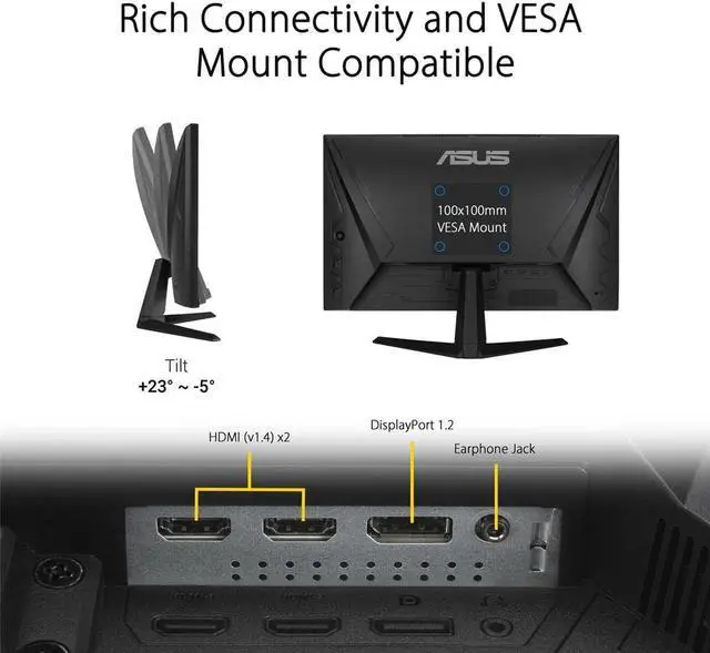 Alt view image 7 of 7 - ASUS TUF Gaming 27" 1440P Monitor (VG27AQL1A) - QHD (2560 x 1440), IPS, 170Hz (Supports 144Hz), 1ms, Extreme Low Motion Blur, DisplayHDR, Speaker, G-SYNC Compatible, VESA Mountable, DisplayPort, HDMI