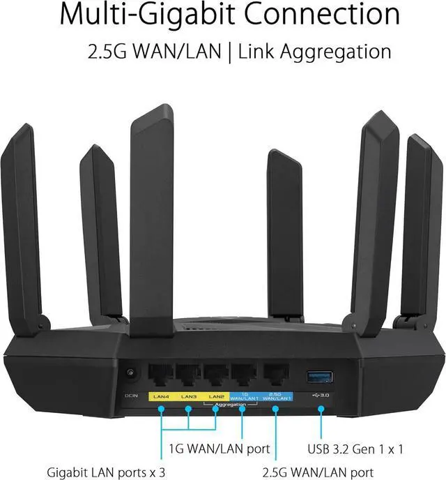 Alt view image 2 of 7 - ASUS RT-AXE7800 Tri-band WiFi 6E (802.11ax) Router, 6GHz Band, ASUS Safe Browsing, Upgraded Network Security, Instant Guard, Built-in VPN Features, Free Parental Controls, 2.5G Port, AiMesh Support