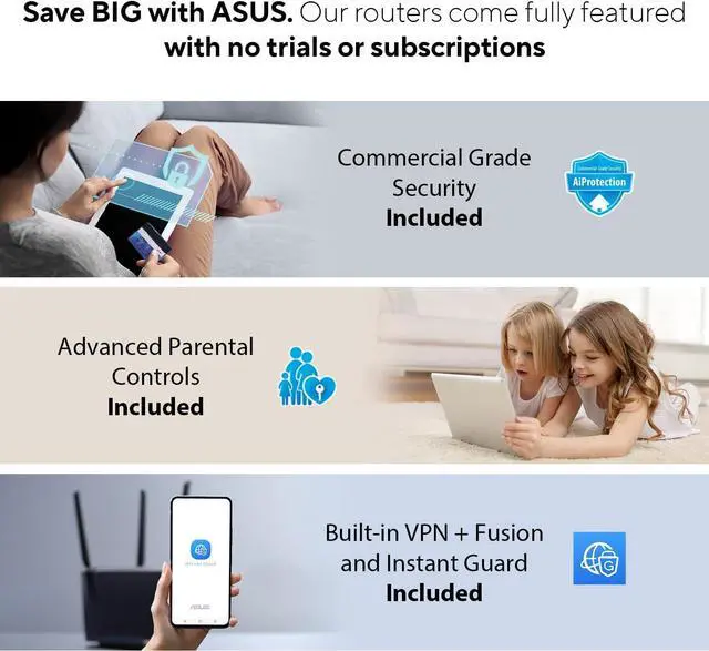 Alt view image 6 of 7 - ASUS RT-AXE7800 Tri-band WiFi 6E (802.11ax) Router, 6GHz Band, ASUS Safe Browsing, Upgraded Network Security, Instant Guard, Built-in VPN Features, Free Parental Controls, 2.5G Port, AiMesh Support