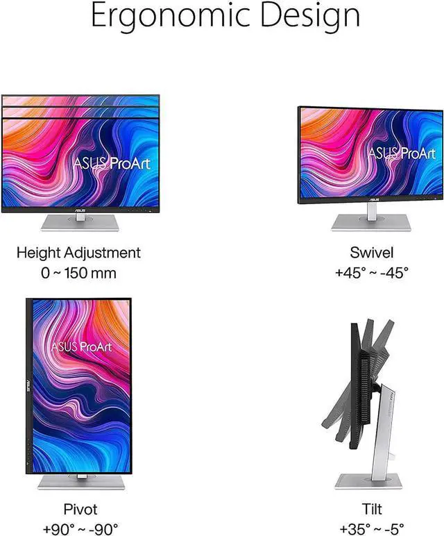 Alt view image 7 of 7 - ASUS ProArt Display PA279CV 27" 4K HDR UHD (3840 x 2160) Monitor, IPS, 100% sRGB/Rec. 709, Delta E < 2, USB-C DisplayPort HDMI USB Hub, Calman Verified, Eye Care, Tilt Pivot Swivel Height Adjustable