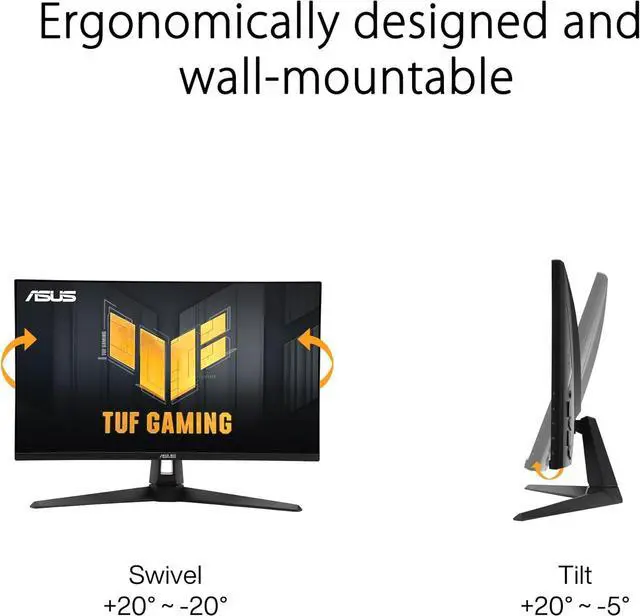 Alt view image 5 of 7 - ASUS TUF Gaming 27" 1440P HDR Monitor (VG27AQ3A) - QHD (2560 x 1440), 180Hz, 1ms, Fast IPS, 130% sRGB, Extreme Low Motion Blur Sync, Speakers, Freesync Premium, G-SYNC Compatible, HDMI, DisplayPort
