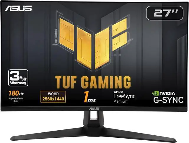 Main image of ASUS TUF Gaming 27" 1440P HDR Monitor (VG27AQ3A) - QHD (2560 x 1440), 180Hz, 1ms, Fast IPS, 130% sRGB, Extreme Low Motion Blur Sync, Speakers, Freesync Premium, G-SYNC Compatible, HDMI, DisplayPort