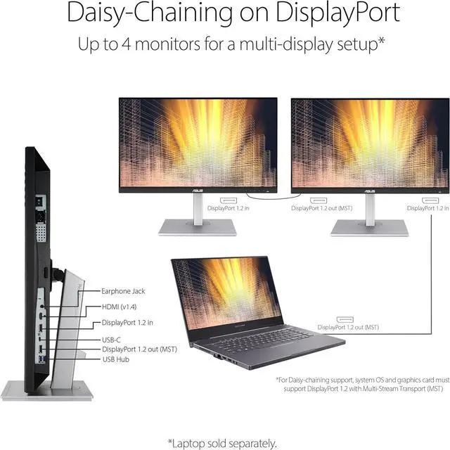 Alt view image 6 of 6 - ASUS ProArt PA247CV 24" (23.8" Viewable) 75Hz 1080P FHD IPS USB Hub USB-C HDMI DisplayPort with Daisy-chaining, Calman Verified, Height Adjustable, Pivot, Swivel, Tilt Monitor with Built-in Speakers