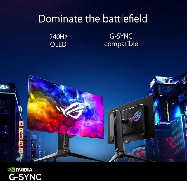 Alt view image 3 of 7 - ASUS 27" 240 Hz OLED WQHD gaming monitor 0.03ms (Gray to Gray) FreeSync Premium & G-Sync Compatible 2560 x 1440 (2K) Anti-glare micro-texture coating, 99% DCI-P3,True 10-bit, Flat Panel PG27AQDM