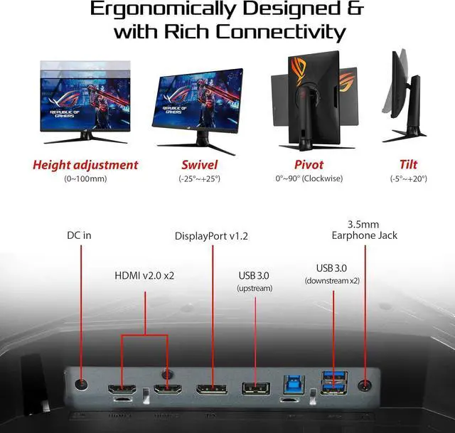 Alt view image 6 of 6 - ASUS ROG Strix XG27AQ 27 Gaming Monitor, 1440P WQHD (2560 x 1440), Fast IPS, 170Hz, 1ms, G-SYNC, Extreme Low Motion Blur Sync, Eye Care, HDMI DisplayPort USB 3.0 Hub, HDR 400