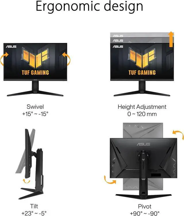 Alt view image 6 of 6 - ASUS TUF Gaming Monitor 27" 1080P (VG279QL3A) - Full HD, 180Hz, 1ms, Fast IPS, Extreme Low Motion Blur, FreeSync Premium, G-SYNC Compatible, Speakers, DisplayPort, Height Adjustable