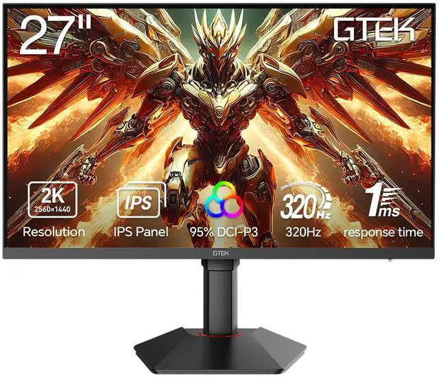 Main image of GTek 320Hz Gaming Monitor, 27 Inch Frameless Display 2K QHD 2560X1440P Fast IPS Computer Monitor, 1ms MPRT, FreeSync, 95% DCI-P3, HDR 400,DisplayPort/HDMI, Height Adjustable