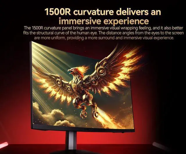 Alt view image 2 of 7 - GTek 280Hz Gaming Monitor, 27 Inch Frameless Display Full HD 1920 x 1080P, Curved 1500R, VA 1ms MPRT, FreeSync, DisplayPort/HDMI, 90% DCI-P3 - F2740C