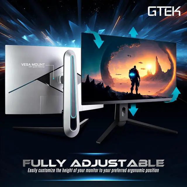 Alt view image 4 of 7 - GTek 240Hz 2K Gaming Monitor, 27 Inch Display Full WQHD 2560 x 1440P, Extreme Low Motion Blur, Fast IPS 1ms MPRT, DisplayPort/HDMI, VESA - Q2740P