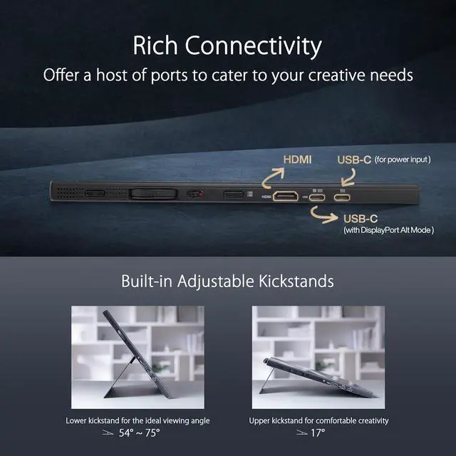 Alt view image 6 of 6 - ASUS ProArt Display 15.6" 4K Pen Display (PA169CDV) - IPS, UHD (3840 x 2160), WACOM FEEL EMR, 100% sRGB, Calman Verified, PANTONE Validated, Speakers, USB-C, 10-point Touch, ASUS Dial