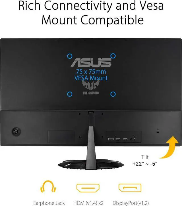 Alt view image 5 of 5 - ASUS (VG249Q1R TUF Gaming 23.8 1080P Monitor - Full HD, IPS, 165Hz (Supports 144Hz), 1ms, Extreme Low Motion Blur, Speaker, FreeSync Premium, Shadow Boost, VESA Mountable, DisplayPort, HDMI,Black