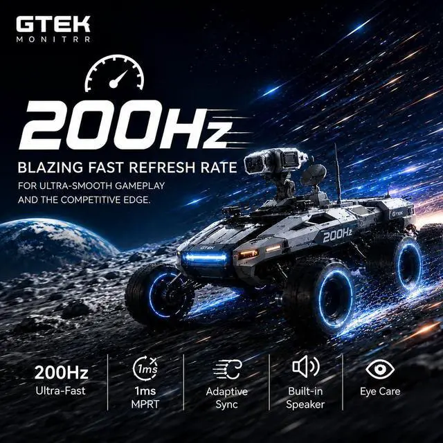 Alt view image 3 of 7 - GTek 27 Inch 200Hz Gaming Monitor, Frameless Computer Monitor Full HD 1920 x 1080P, VA 1ms MPRT, VA Panel, FreeSync & G-Sync Compatible, HDMI/VGA, Build in Speaker for PC & Console Gaming