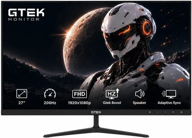 Main image of GTek 27 Inch 200Hz Gaming Monitor, Frameless Computer Monitor Full HD 1920 x 1080P, VA 1ms MPRT, VA Panel, FreeSync & G-Sync Compatible, HDMI/VGA, Build in Speaker for PC & Console Gaming