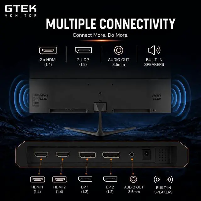 Alt view image 7 of 7 - GTek 27 Inch 200Hz Gaming Monitor, Frameless Computer Monitor Full HD 1920 x 1080P, VA 1ms MPRT, VA Panel, FreeSync & G-Sync Compatible, HDMI/VGA, Build in Speaker for PC & Console Gaming