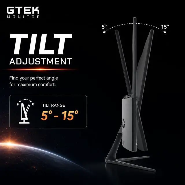 Alt view image 6 of 7 - GTek 27 Inch 200Hz Gaming Monitor, Frameless Computer Monitor Full HD 1920 x 1080P, VA 1ms MPRT, VA Panel, FreeSync & G-Sync Compatible, HDMI/VGA, Build in Speaker for PC & Console Gaming