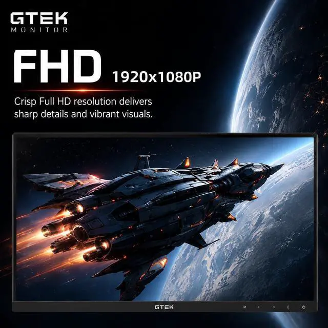 Alt view image 5 of 7 - GTek 27 Inch 200Hz Gaming Monitor, Frameless Computer Monitor Full HD 1920 x 1080P, VA 1ms MPRT, VA Panel, FreeSync & G-Sync Compatible, HDMI/VGA, Build in Speaker for PC & Console Gaming