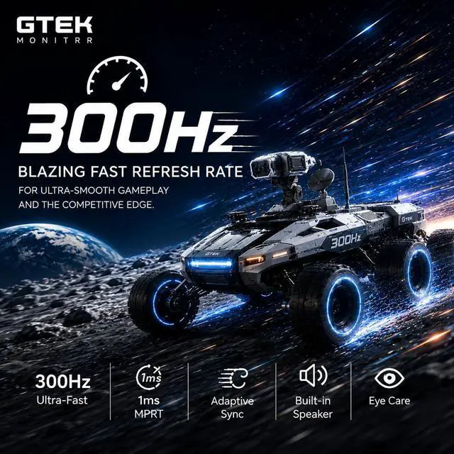 Alt view image 4 of 7 - GTek 27" 300Hz Gaming Monitor, FHD1080P 240Hz Computer Monitor, 1ms (OD), 2X HDMI & 2X DisplayPort, Built-in Speakers, FreeSync & G-Sync Compatible, Eye Care