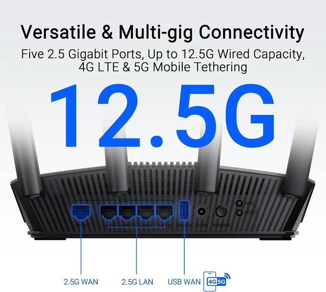 Alt view image 3 of 5 - ASUS RT-BE82U Dual-band WiFi 7 (802.11be) Smart AiMesh Extendable Router, 6500 Mbps, Five 2.5GbE ports, 4096-QAM, Up to 3 SSIDs for IoT Devices, TAA Compliant