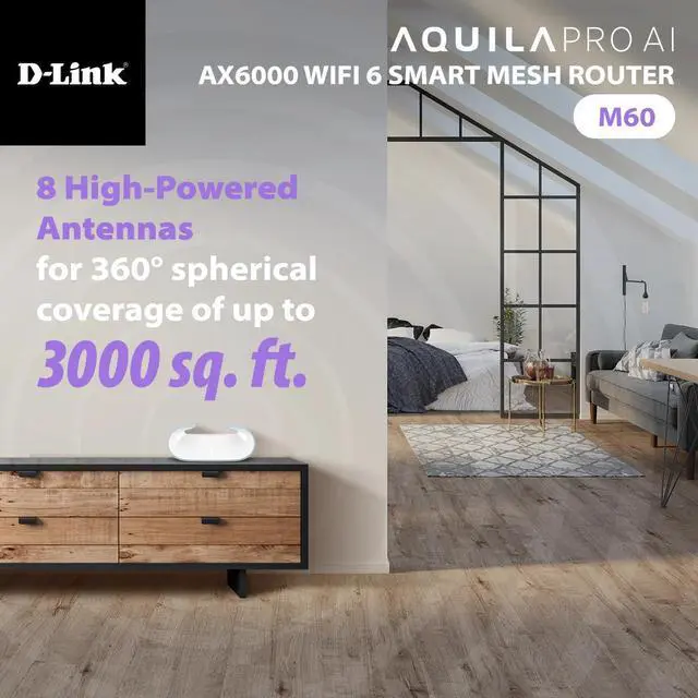 Alt view image 6 of 6 - D-Link AQUILA PRO AI AX6000 Dual-Band Wi-Fi 6 Router (M60)