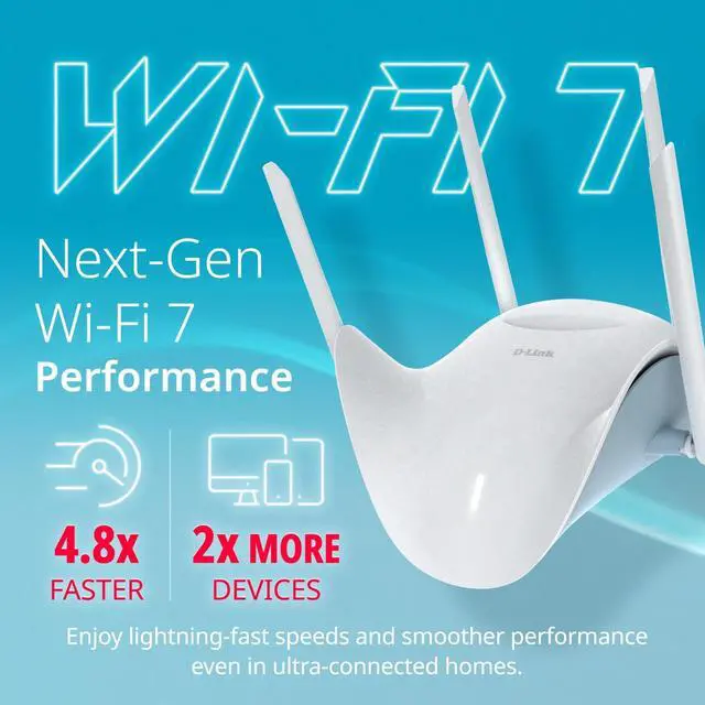 Alt view image 2 of 7 - D-Link BE9500 Tri-Band Wi-Fi 7 Smart Router (R95) Sculptured-Wing Design, 2.5 GbE, Self-Optimizing Mesh, Multi-Link, Multi-Gig, Parental Controls, Alexa/Google Ready