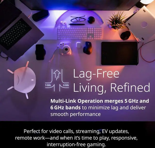 Alt view image 5 of 7 - D-Link BE9500 Tri-Band Wi-Fi 7 Smart Router (R95) Sculptured-Wing Design, 2.5 GbE, Self-Optimizing Mesh, Multi-Link, Multi-Gig, Parental Controls, Alexa/Google Ready