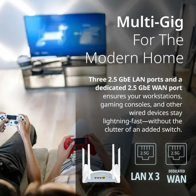 Alt view image 6 of 7 - D-Link BE9500 Tri-Band Wi-Fi 7 Smart Router (R95) Sculptured-Wing Design, 2.5 GbE, Self-Optimizing Mesh, Multi-Link, Multi-Gig, Parental Controls, Alexa/Google Ready