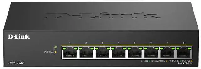 Alt view image 7 of 7 - D-Link 8-Port 2.5G PoE++ Unmanaged Switch with 8 x 2.5G PoE ports - Multi-Gig, Fanless, Plug & Play - (DMS-108P)