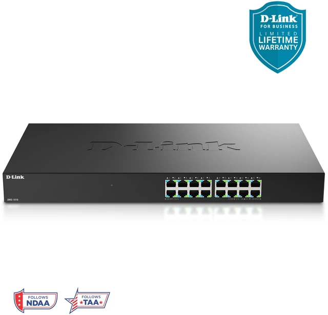 Main image of D-Link 16-Port 2.5GbE Multi-Gigabit Unmanaged Ethernet Switch (DMS-1016), Follows NDAA/TAA