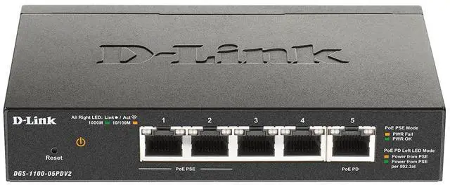 Alt view image 4 of 6 - D-Link 5-Port Gigabit Smart Managed PoE-Powered Switch | PoE Extender | 2 PoE pass-through ports | Metal Compact| NDAA Compliant - (DGS-1100-05PDV2)