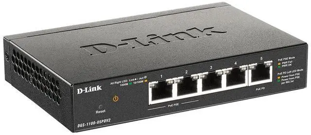 Alt view image 5 of 6 - D-Link 5-Port Gigabit Smart Managed PoE-Powered Switch | PoE Extender | 2 PoE pass-through ports | Metal Compact| NDAA Compliant - (DGS-1100-05PDV2)