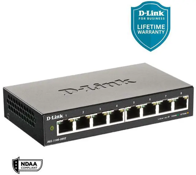 Alt view image 2 of 6 - D-Link 8-Port Gigabit Smart Managed Switch | Web Managed | Cable Diagnostics | Fanless | Compact Metal Desktop | NDAA Compliant - (DGS-1100-08V2)