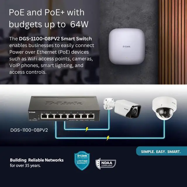 Alt view image 3 of 6 - D-Link 8-Port Gigabit Smart Managed PoE+ Switch | 8 PoE+ Ports (64W) | Compact Metal Desktop |NDAA Compliant - (DGS-1100-08PV2)