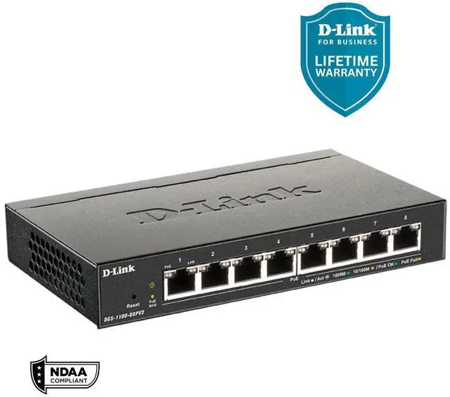 Alt view image 5 of 6 - D-Link 8-Port Gigabit Smart Managed PoE+ Switch | 8 PoE+ Ports (64W) | Compact Metal Desktop |NDAA Compliant - (DGS-1100-08PV2)