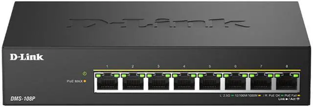 Main image of D-Link 8-Port 2.5G PoE++ Unmanaged Switch with 8 x 2.5G PoE ports - Multi-Gig, Fanless, Plug & Play - (DMS-108P)