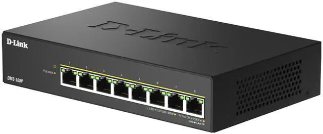 Alt view image 3 of 7 - D-Link 8-Port 2.5G PoE++ Unmanaged Switch with 8 x 2.5G PoE ports - Multi-Gig, Fanless, Plug & Play - (DMS-108P)