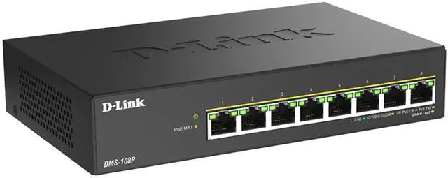 Alt view image 5 of 7 - D-Link 8-Port 2.5G PoE++ Unmanaged Switch with 8 x 2.5G PoE ports - Multi-Gig, Fanless, Plug & Play - (DMS-108P)